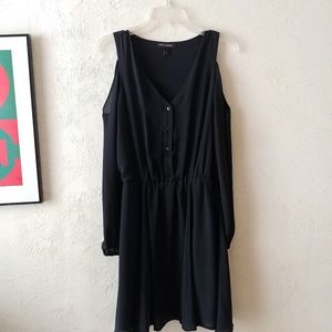 Cold-shoulder button-up long-sleeve dress